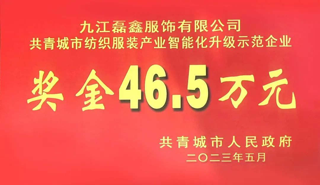 客戶新聞 | 磊鑫服飾榮獲紡織服裝產(chǎn)業(yè)智能化升級(jí)示范企業(yè)！